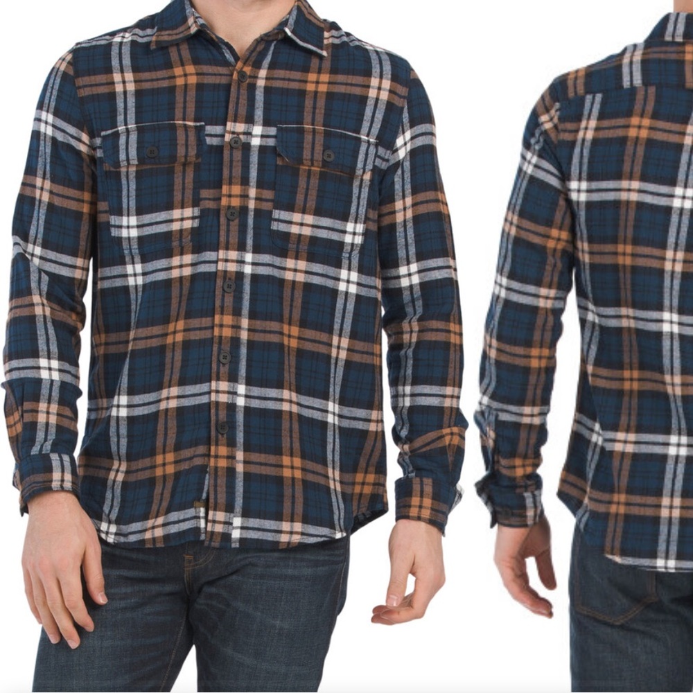 Men’s Denim & Flower Check Stripe Flannel Button Down Shirt